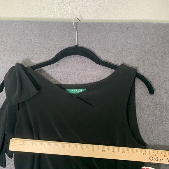 Lauren Ralph Lauren Dress 4 Cocktail Ruched Bow Timeless Old Money Capsue LBD - Picture 4 of 11